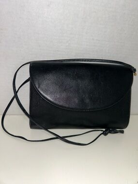 Vintage Koret Envelope Black Leather Clutch Shoulder Bag Crossbody